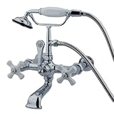Kingston Brass CC550T1 Vintage 7-Inch Spread Wall Mount Leg Tub Filler with Hand Shower, Polished Ch