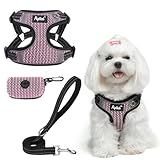 PUPTECK 犬 ハーネス リード セット 抜けない 胴輪 調整可能 メッシュ 通気性 ソフト 柔らかい 軽量 快適 着脱簡単 反射材付き 喉に優しい 引っ張り防止 耐久性 散歩 安全 老犬介護 しつけ 可愛い おしゃれ 小型犬 中型犬 大型犬 柴犬 （ライトピンク、Mサイズ）