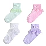 ［キロフライ］kiloflyベビーレースのラッフルボウドレスソックス、4ペアセット、赤ちゃん学?