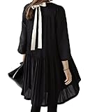 b01 レディース ドレス 結婚式 お呼ばれ ワンピース ひざ丈 フォーマル リボン 黒 シフォン チュニック 七分丈 aライン マタニティ ラウンド ネック (04L, ブラック)