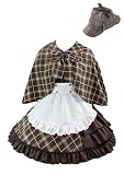 YZZYQQ メイド服 コスプレ 可愛い服 リボン ロリータ 探偵 アリス 姫洋服 クラシカル 女性 男性用 大きいサイズ メイド コスチューム ブラウン+ハット L