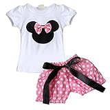 (フィーショー)FEESHOW　女の子　ミッキちゃんチュニック　ミニちゃんコスチューム　Ｔシャツ＋スカート/半ズボン　水玉　ベビーちゃん上下セット　２点セット　入園　通園　ガール　 ガールズ 90/1
