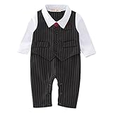 Zhhlinyuan 良質 赤ちゃん Boy Formal Long sleeves Jumpsuit Newborn Red Tie Stripe Gentleman Romper