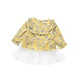 ベビー服 女の子ワンピース 子供服 Pojour 可愛い花スカート 長袖ドレス オシャレ 秋 綿 通園 発表会 旅行 記念日 プレゼント 黄色