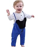 FOLOBE ベビー服 スーツ 長袖 赤ちゃんロンパース 男の子 女の子 白色Tシャツ上着+赤/青い オーバーオール 可愛い 格好いい 萌え服 誕生日 遊び 記念 撮影 お祝いプレゼント