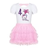 (ティアオバグ) TiaoBug ベビー服 子供服 上下セット Tシャツ チュールスカート 女の子 文字柄 数字柄 四色 可愛い パーティー 記念日 プレゼント 可愛い 12ヶ月-7歳 ピンク 130