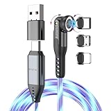 Statik 360 Pro 磁気充電ケーブル - Type C 充電器 急速充電 3 in 1 USB C to USB Cケーブル Micro USB & iProduct Tip USB Aアダプター すべてのデバイスに対応 - 100W高速充電器 GloBright 3フィート/1M