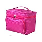 メイクポーチ 化粧ポーチ　コスメバッグ　バニティケース　トラベルポーチ 鏡付き ドレッサー 化粧品 収納 雑貨 小物入れ 女性 　超軽量　機能的　大容量　4色 (バラ色)