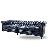 クラシックデモダン【ヴィンセント フリースタイル】四人掛け チェスターフィールドソファ（ネイビー/フェイクレザー×ブラック）アンティーク ヴィンテージ レトロ モダン リビング ホテル レストラン 店舗什器【小型軽量サイズ】VC4P58K 