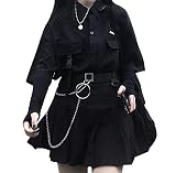[ShuMing] セットアップ レディース 夏 上下セット 地雷系 ゆったり 量産型 夏服 半袖シャツ&プリーツスカート&ベルト カジュアル 韓国風 ストリート系 JK制服 原宿系(8黒)
