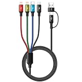 MINLU 6in1 充電ケーブル 充電コード タイプc 3M 4台同時充電 usb a c 変換 充電器 type c/Lightning(2つ)/micro usb ケーブル あいふおん充電コード iPhone 17/16/15/14 Pro Max/iPods Air/iPad Pro/グーグル-ブラック