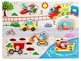 Dream's Tail 子供 ペグパズル 図形 型はめ 頭の体操 知育玩具 右脳訓練 幼児教育 数字 計算 英会話 木のおもちゃ 全２２種 (乗り物B)