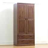 日本製 フレンチカントリー 幅80cm ワードローブ 服吊り 完成品 (ブラウン)