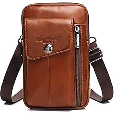 Amazon ウエストバック ミニショルダーバッグ メンズ スマホ 携帯収納 コンパクト アウトドア 多機能 腰 ベルトポーチ カジュアル レザー かっこいい 牛本革 旅行 薄型 軽量 5ポケット 斜めがけ 縦型 1 ブラウン ウエストバッグ