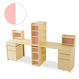 ツインデスク リバーシブルカラー 組み合わせデスク 5点セット 学習机 兄弟デスク 木製 幅120cm ナチュラル ピンク or ホワイト