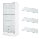 【福袋】【地球家具】フィギュア 棚 新シリーズ 幅83cm 大きさが選べるコレクションラック LED装着可能 [耐震 鍵付]（引き戸 ハイタイプ、深型（奥行39cm）、ホワイト） 追加ガラス棚3枚付