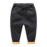 LittleSpring秋 冬 キッズ 男の子 裏起毛 パンツ ストレッチ スウェット ベビー 防寒 保温 ロングパンツ 無地 子供服 ジュニア カジュアル 黒 ブラック 110