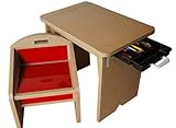 [手づくり雑貨工房]高耐久性・特殊強化ダンボール・子供用・引き出し付き・机イスセット～職人のハンドメイド～ (レッド)