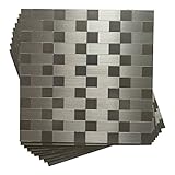 art3d自己粘着メタルBacksplash Peel and Stickタイルのキッチン、12 " x 12 " 10 pieces シルバー A16015P10