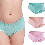 YOURUO　マタニティ ショーツ ３枚セット 産前 産後 妊婦用 下着 ローライズ パンツ ボーダー グレー ブラウン ３枚組 (L, グリーン　肌の色　ピンク)