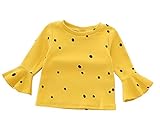 REILI　子供　Tシャツ　女の子　長袖　ドット　水玉柄　コットン　春　秋　キッズ　子供服　可愛い　シンプル　おしゃれ　1～3歳　80～100cm　ガールズ　ベビー　プレゼント (96, イエロー)