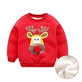 Elfin Park 子供服 秋冬 裏起毛 トレーナー 男の子 女の子 長袖 Tシャツ キッズ 厚手 可愛い トナカイ 防寒着 クリスマスプレゼント レッド 120