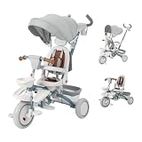 Thinkmax 子供三輪車 ベビーカー 5in1 折りたたみ 舵取り機能 乗用玩具 超軽量 乗り物 組み立て簡単 1～5歳 出産祝い ブルー