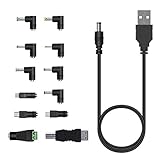 Youmile USB-DC電源ケーブルUSB2.0 12個コネクタ付き5.5x2.1mmプラグ（5.5x2.5、4.8x1.7、4.0x1.7、4.0x1.35、3.5x1.35、3.0x1.1、2.5x0 .7、マイクロUSB、Type-C、ミニUSB、ユニバーサルポート、プリンターポート）