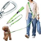 ショルダーリード 【安心のロック式軽量カラビナ仕様】 リード 犬 中型犬 小型犬 ショルダー 反射糸 散歩 両手が使える (S, ライトグリーン)