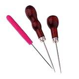 Prettyia 工具セット　木材ハンドル/プラスチック　ステッチ縫い　皮革ツール　ハンドメイク　修復ツール　3本入り