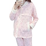 【爱莉セレクトショップ】パジャマ レディース ルームウェア マタニティ 綿 オーガニック コットン100 長袖 前開き 寝間着 上下セット (XL, ピンク)