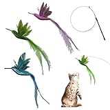 猫おもちゃ 猫じゃらし 4点セット ハチドリ 羽根 羽のおもちゃ ねこおもちゃ 猫用おもちゃ 鈴付き 1本釣り竿付き 交換可能 ストレス解消 猫の玩具