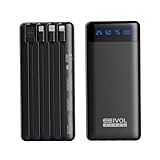エイヴォル モバイルバッテリー 20000mAh 4本ケーブル内蔵 5台同時充電 軽量 小型 大容量 携帯バッテリー スマホ充電器