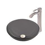 VIGO Sheer Black Frost Glass Vessel Bathroom Sink and Otis Vessel Faucet with Pop Up, Brushed Nickel