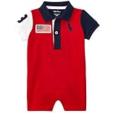 Ralph Lauren(ラルフローレン) ビッグポニー星条旗パッチカラーブロック鹿の子ポロカバーオール/ショートオール 18M(12-18ヶ月) [並行輸入品]