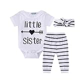 Winzikベビー女の子ロンパース文字Printsロンパースボディスーツ+ストライプロングパンツ+ヘッドバンドClothesセット、Little Sister カラー: ホワイト