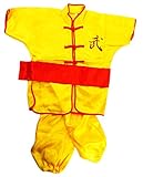 子供用チャイナカンフー着 サテン 黄 上下セット 140