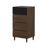 チェスト 4段 幅45cm 天然木脚 鏡面加工扉 木製扉/ブラウン