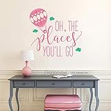 Oh The Places You'll Go ウォールデカール 引用句 バルーンと雲 壁装飾 トラベルテーマ 赤ちゃん部屋の装飾 28"h x 30"w CL0150-13