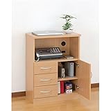 多用途仕様 チェスト/ファックス台 【ナチュラル】 幅60cm 引き出し3杯 取っ手付き扉1枚 2口コンセント コード穴2個付き