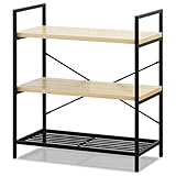 ottostyle.jp アイアンシェルフ 3段 【オーク】 ディスプレイ ラック 収納棚 ハニカム構造 スチールフレーム 木目調 アジャスター付