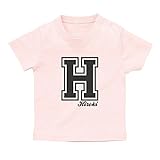 イニシャル Tシャツ / ベビーサイズ [BT346] 90cm ライトピンク×ダークグレーロゴ 出産祝い 誕生日 プレゼント おしゃれな 名前入り ベビー服