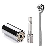KISENG ソケットレンチ 万能レンチ 3点セット 7-19mm ユニバーサルソケット ソケットアダプター付き (Silver)