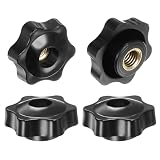 uxcell 4個セット スターノブ M10メスねじ 38mmヘッド プラスチック製 スルーホール 真鍮製ネジ付き クランピングハンドル スレッド付きノブ 黒
