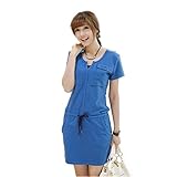 Lecpra (レクプラ) カジュアル ラウンドネック ワンピース マタニティ 授乳服 グレー ブルー ( L XL ) 半袖 (XL, 青)