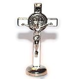 Saint Benedict Small Crucifix withステッカー車または表 – シルバーメッキ。 4132-Black