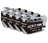 BrotherブラザーLC3111-4PK 増量 互換インクカートリッジ LC3111BKブラック黒 4本セット 対応機種:DCP-J582N J982N-W/B J978N-W/B J972N J973N-W/B J572N J577N J903N J893N J898N J998DN J998DWN J738DN J738DWN J981N