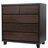 日本製(大川) 天然木アルダー材使用 80幅4段チェスト ブラウン 5004