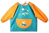 Feoya スモック 幼稚園 男の子 長袖 お食事エプロン キッズ 防水 絵画 砂場着 小学生 よだれかけ ビブ カワイイ 給食着 グリーン XL