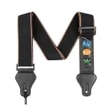 HiCollie ギターストラップ ベースストラップ 柔らかい綿 3種類のギターピック付き ベース用肩掛けベルト アコスティックギター/エレキギター/ベース用 軽量長さ調整可能 男女兼用 (ブラック)